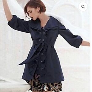 Anthropologie Idra Whimsey Ruffle Trench Coat